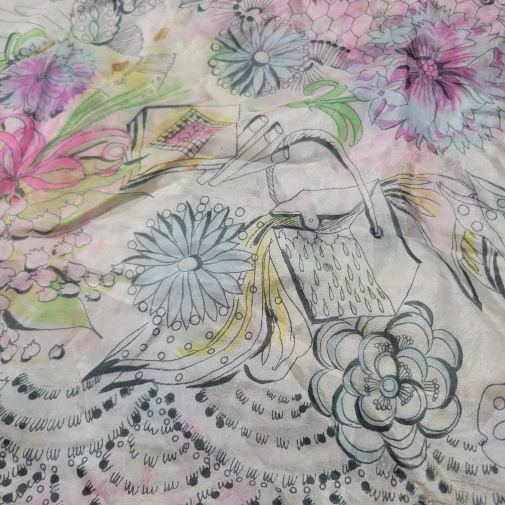 Unbranded Women Square Scarf L Pink Purple Floral Lace Sheer‎ Vintage Romantic